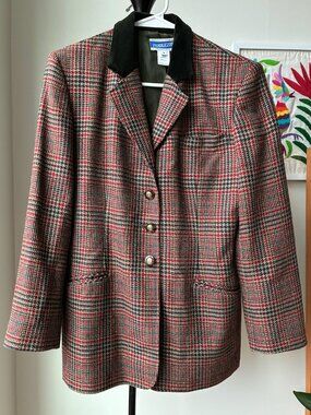 Pendleton Vintage Petite Wool Velvet Tartan Plaid Blazer - Size 8P